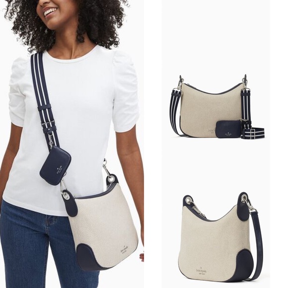 kate spade Handbags - Kate Spade Rosie Canvas Crossbody Natural w/ Navy Blue - NWT